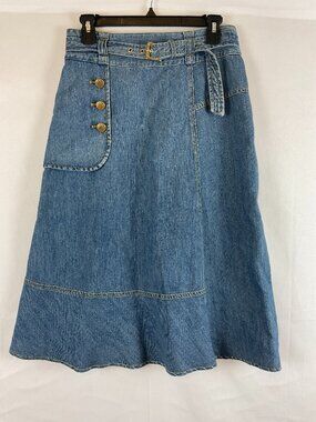 Mayle Denim Skirt 4 Blue Medium Wash Belted Waist Midi